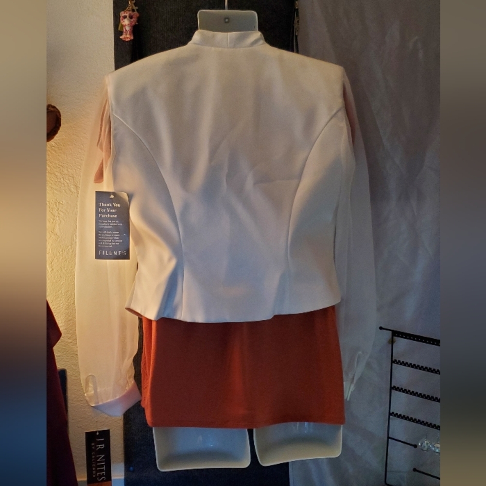 Elegant J. R. Nites By Caliendo White Blazer with Sheer Sleeves - Picture 11 of 11